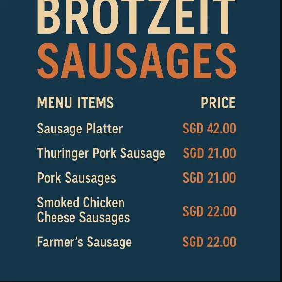 BROTZEIT SAUSAGES MENU SINGAPORE 