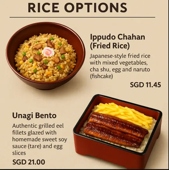 IPPUDO RICE OPTIONS MENU SINGAPORE