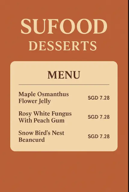 SUFOOD DESSERTS MENU SINGAPORE