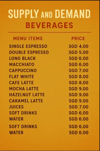 SUPPLY AND DEMAND BEVERAGES MENU SINGAPORE