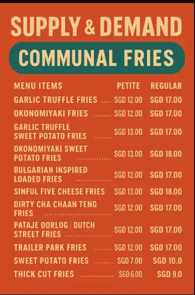 SUPPLY & DEMAND COMMUNAL FRIES MENU SINGAPORE