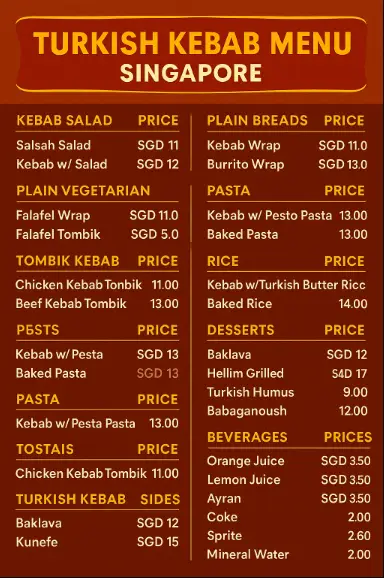TURKISH KEBAB MENU SINGAPORE